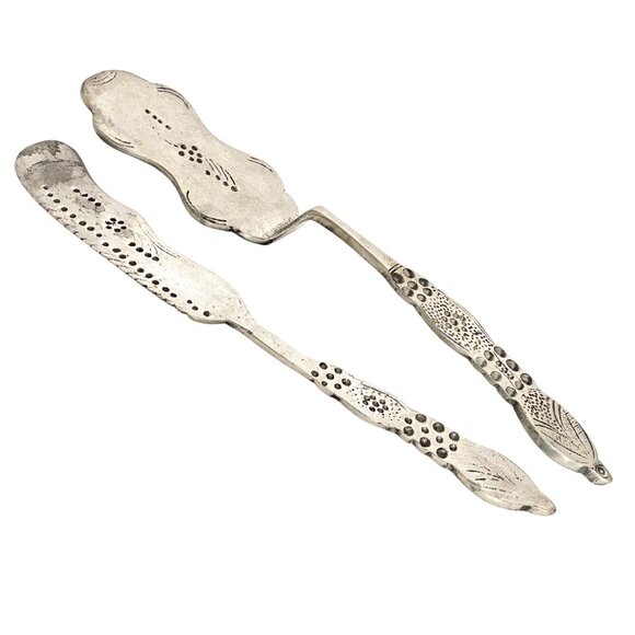 Handcrafted Aluminum Lasagna Knife Server Set With Embossed Floral Design Vtg - Picture 2 of 8